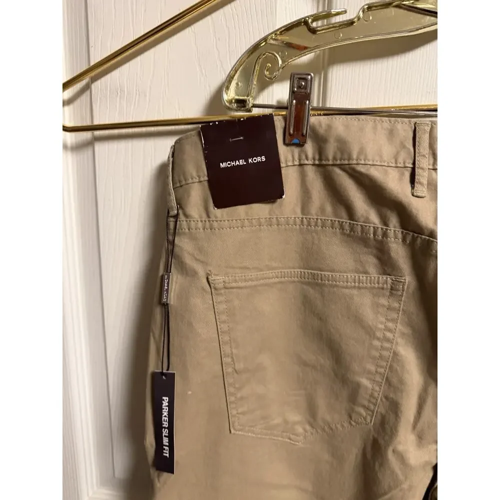 Michael Kors Mens Parker Slim Fit Khaki Tan Chino Pants 36x32 5-Pocket Trousers